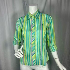 Lilly Pulitzer Striped Blouse Green Pink Yellow Button Down Size 4